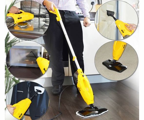 WOLF  5 in 1 1200w Super Heated Floor and Hand Held Steam Cleaner - Complete with 2 x Floor Cloths, 2 x Upholstery Cloths