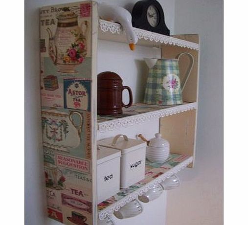 woodiquechic 60cm Vintage Shabby Chic Tea Pots amp; Cups with Lace amp; Cup Hooks Shelves, Kitchen, Bathroom, Bedroom Shelves, Shelf, Shabby Chic Furniture, Bookcase