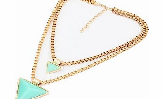 WOW Fluorescent Color Geometric Double Triangle Pendants Chuncky Chain Collar Statement Clavicle Necklace Party Jewelry (Light Blue)
