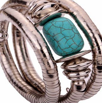 Yazilind Jewelry Vintage Tibetan Silver Twisted Rimous Green Turquoise Arm Bangle Bracelet for Women