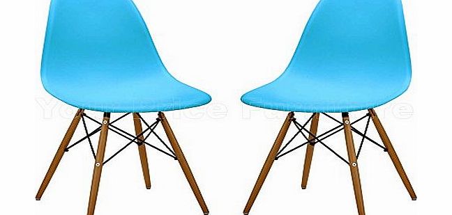 Your Price Furniture 2 Blue Eames Inspired ABS Dining Chairs - DSW Eiffel Side Dining Chairs Exclusively by Your Price Furniture in Quality ABS Moulded Plastic with Beech Legs