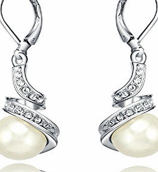 Yoursfs 18k White Gold Plated Simulated Diamond and Pearl Lever Back Bridal Earrings
