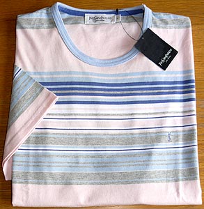 YSL Short-sleeve Crew-neck Pink Stripe T-shirt