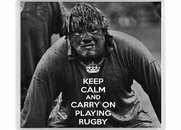 Yummy Grandmummy KEEP CALM AND CARRY ON PLAYING RUGBY Novelty Drinks Coaster with a picture of a muddy British Lions player. A Unique Gift idea for a rugby player or fan.