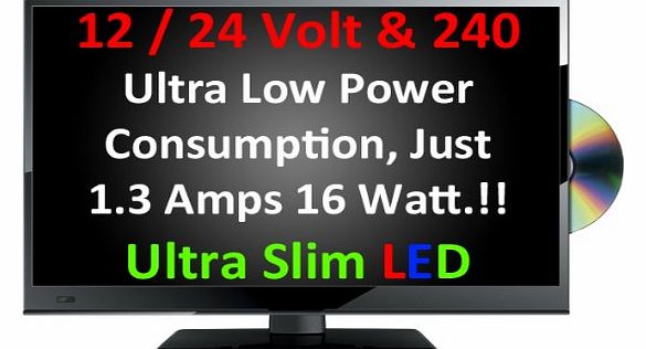 12 Volt TV Outlet 20`` Ultra Slim LED Digital Freeview USB Record TV DVD. Caravan HGV Boat. 12 / 24 VOLT DC 12V   240