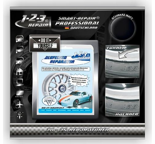 123REPAIR Alloy Wheel - Rim - Scuff - Curb Damage Repair Kit BLACK matt