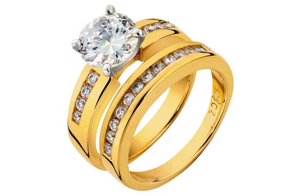 18ct Couture 18ct Gold Plated Sterling Silver 2ct Look Ring Set