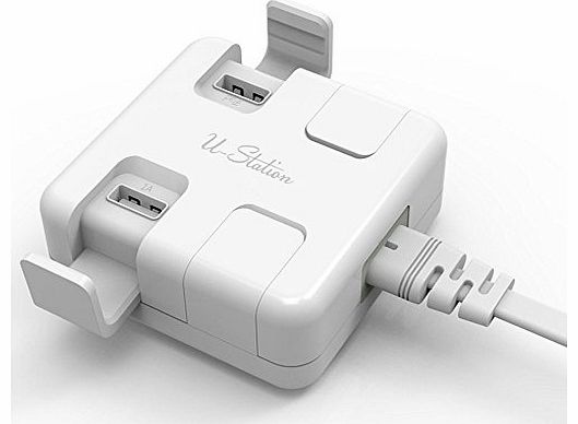 27W 4-Port Travel-Sized Multi Ports Desktop USB Wall Charger with U-station Design for iPhone 6 5s 5c 5, iPad 4 mini Air, Samsung Galaxy S5 S4, Note 3 2, the new HTC One (M8), Nexus, Smartphone