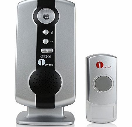 1Byone Easy Chime Portable Cabinet Wireless Doorbell Door Chime Kit and Push Button With LED Indicator, Wireless Remote Control Doorbell With 36 Different Chimes Polyphonic Melodies To Choose - 1 Year