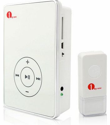 1Byone Easy Chime Wireless Doorbell , 100m Range MP3 Player Wireless Doorbell with Touch Control And SD Slot Color White, Type QH-0006 -1 Year Warranty