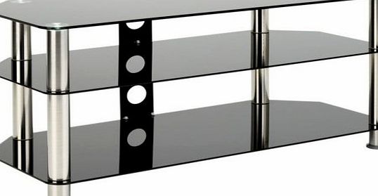 1home GT5 Black Glass TV Stand for 42 to 70 inches Plasma LCD LED 3D TV Silver Tube 120cm