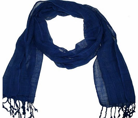1st Class Fashion Accessories Plain linen look cotton scarf (Royal Blue 668-52)