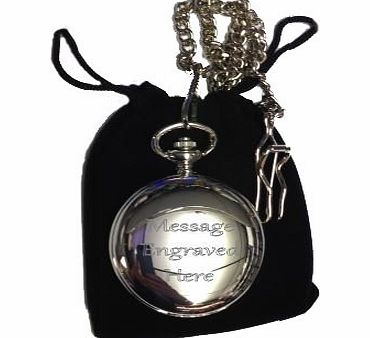 1stclass PERSONALISED SILVER POCKET WATCH WITH CHAIN & FREE VELVET POUCH PW200 CAN BE PERSONALISED ENGRAVED FREE VELVET POUCH