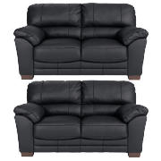 Madrid Regular Leather Fixed Seat Sofas, Black