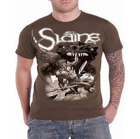 2000AD Mens Slaine Painting Banded Collar Short Sleeve T-Shirt, Brown, XX-Large
