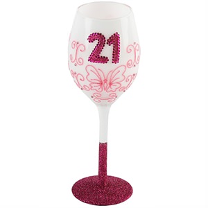 21st Birthday Hand Painted Wine Glass