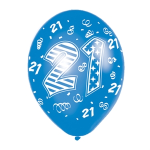 21st Birthday Latex Balloons - Blue Mix