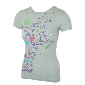 Ladies Reef Flower T-Shirt. Heather Grey