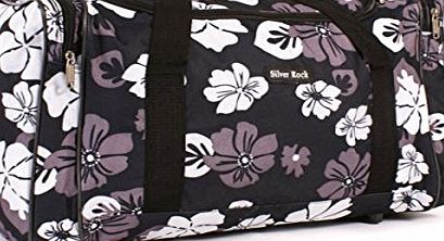 247-Clothing Ladies Designer Holdall Floral Shoulder Bag Weekend / Flight / Maternity / Gym (Black/Grey)