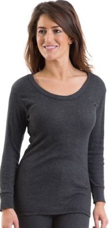 2COZEE 2 Womens Jacquard Rib Long Sleeve Thermal Vest Underwear Charcoal, 18-20