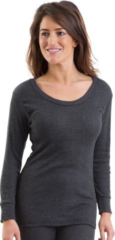 Womens Jacquard Rib Long Sleeve Thermal Vest Underwear Charcoal, 18-20