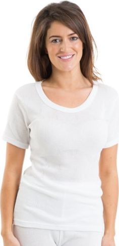 Womens Jacquard Rib Short Sleeve Thermal Vest Underwear White, 8-10
