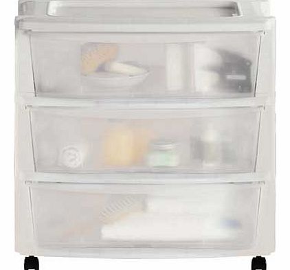 3 Drawer Plastic Wide Tower Storage Unit - White