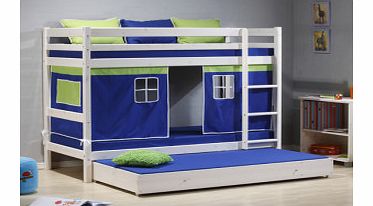 3`0 Euro Single Kinder Bunk Bed White Wash - Blue Tent