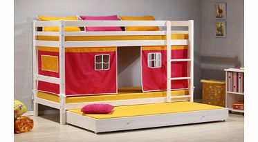 3`0 Euro Single Kinder Bunk Bed White Wash - Pink Tent