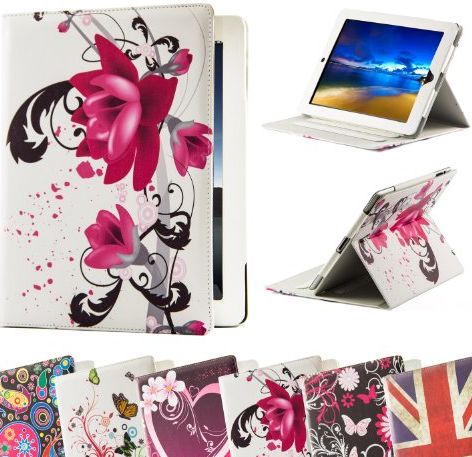 32nd Designer book wallet PU leather case cover for Apple iPad 2 3 4   screen protector and cloth - Purple Rose