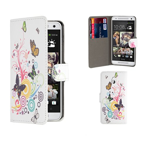 Designer book wallet PU leather case cover for HTC One Mini 2 (M8 Mini) + screen protector and cleaning cloth - Colour Butterfly