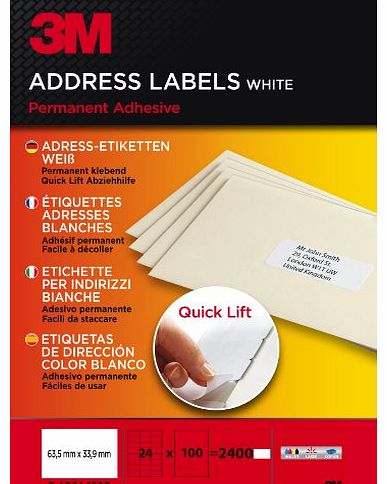 Quick Lift Address Labels 63.5 x 33.9 mm White for Inkjet Laser Photocopier 2400 Labels