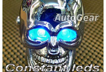 3M TERMINATOR CHROME SKULL UNIVERSAL CAR GEAR KNOB WITH BLUE LED EYES