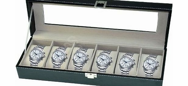 3Ybird Watch Box Large Mens Black Leather Display Glass Top Jewelry Case Organizer (6 Watch)