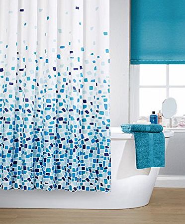4 Your Home Vibrant Mosaic Blue On A White Background Polyester Shower Curtain Including 12 White Shower Curtain Rings By Waterline