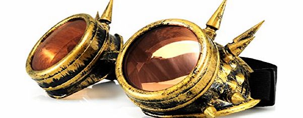4sold (TM) Cyber Goggles Black with Cyber Spikes Steam Punk Rave Goth like Sunglasses Includes FREE set Lense Design Inserts and 3 lenses black. clear and brown (gold)
