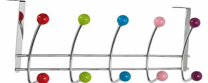 5 Double Coloured Ball Over Door Hooks - Chrome