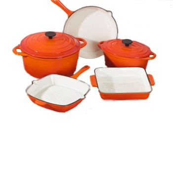5 Piece Cast Iron Cookware in Orange - Return