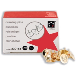5 Star Brass Drawing Pins Box of 150