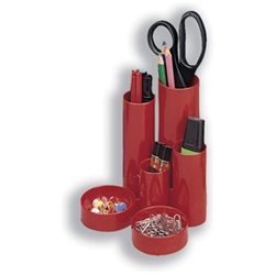 Desk Tidy with 6 Compartment Tubes Red Ref