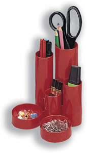 Desk Tidy with 6 Compartment Tubes Red