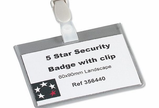 5 Star Office Name Badges Security Landscape with Plastic Clip 60x90mm (Pack 25)