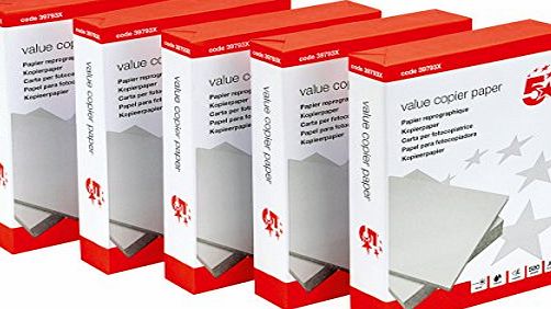 5 Star Office Value Copier Paper Multifunctional Ream-Wrapped 80gsm A4 White - 1 box containing 5 Reams of 500 sheets