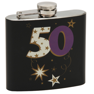 50th Birthday Black Hip Flask