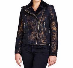 Black and gold shearling leather jacket