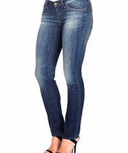 Olivya blue cotton blend faded jeans