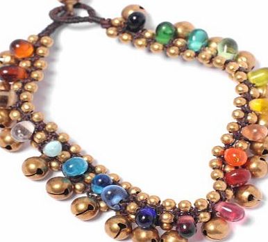 81stgeneration Glass multi bead brass gold bell anklet bracelet