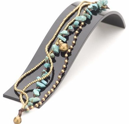 81stgeneration Turquoise bead brass gold bell ankle bracelet anklet