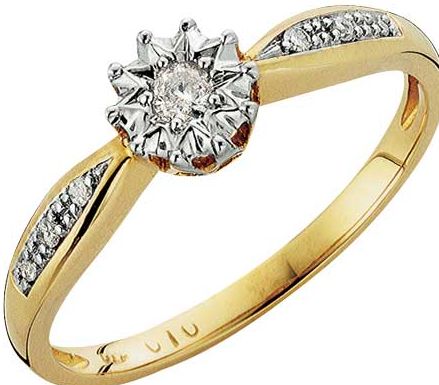 9ct Gold 0.1ct Diamond Solitaire Pave Ring