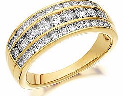 9ct Gold 1 Carat Three Row Diamond Band Ring -